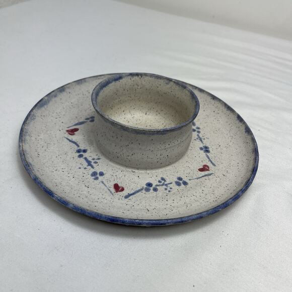 Chip and Dip Salt glazed stoneware studio pottery Serving platter signed - Picture 2 of 12